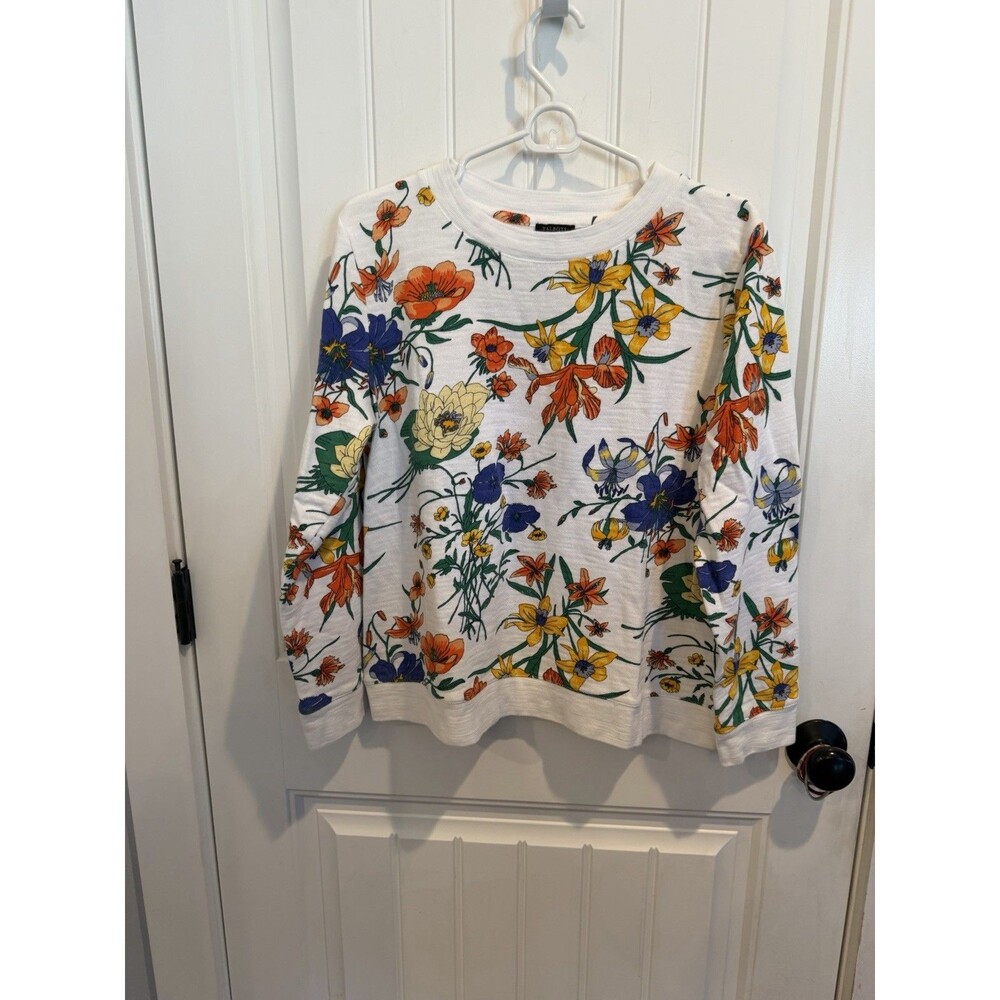 Talbots Petite LP French Terry Sweatshirt Floral Botanical Print 100% Cotton